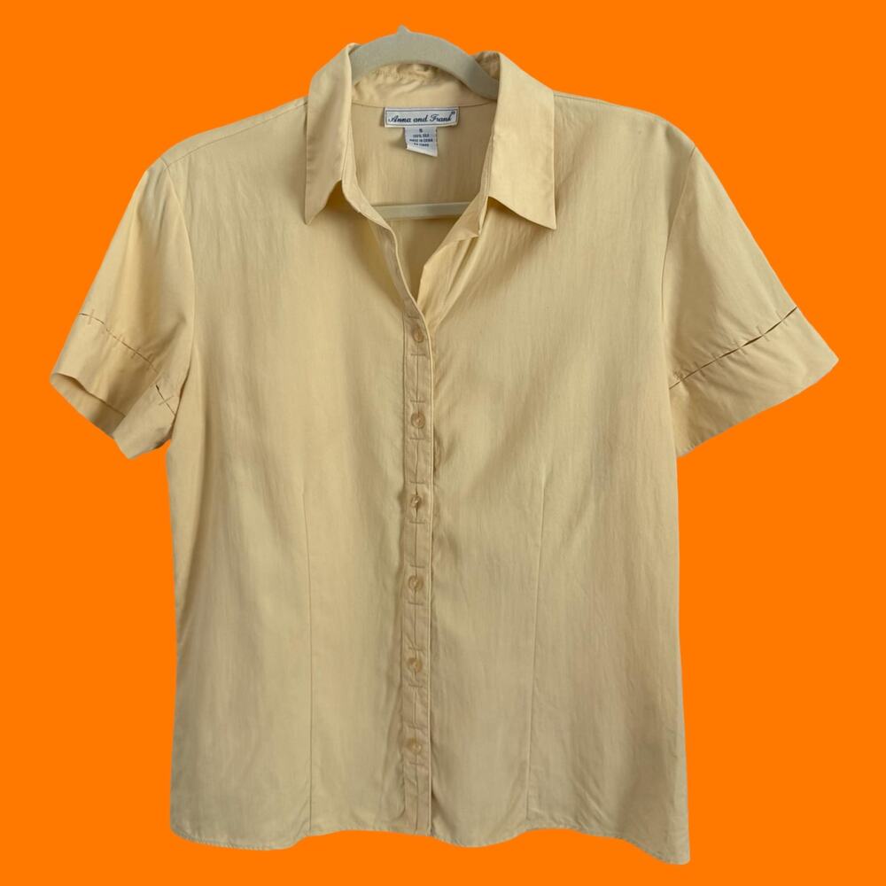 90's vintage 100% silk baby yellow blouse SMALL Anna and frank